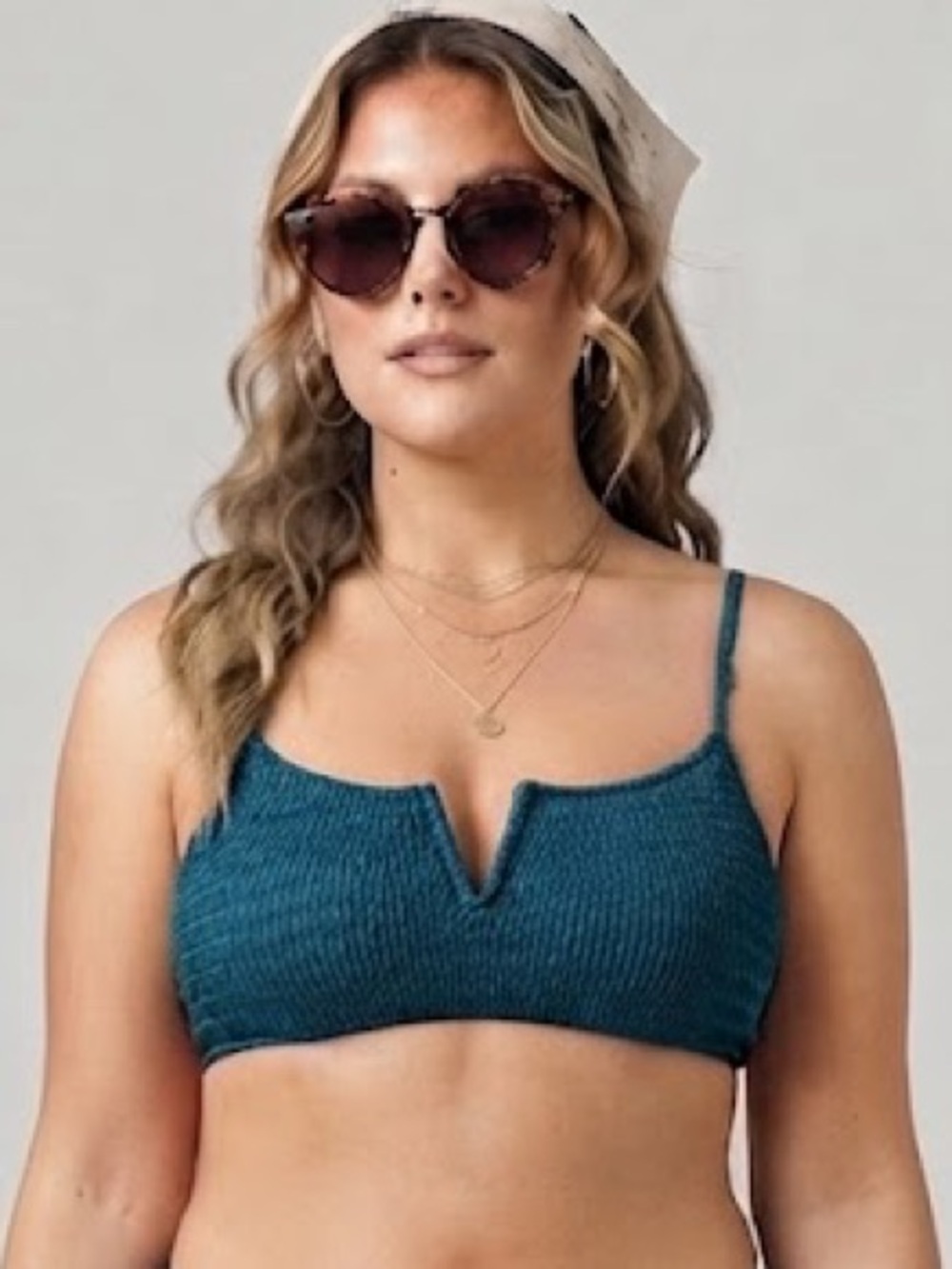 Bar III Smocked V-Wire Bikini Top Women’s Size M Tidal Swim Top NWT